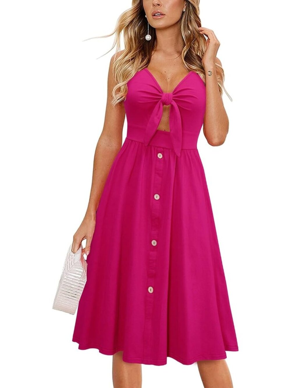 Women's Rose Floral Beach Sundress V Neck Tie Knot Front Spaghetti Strap Mini